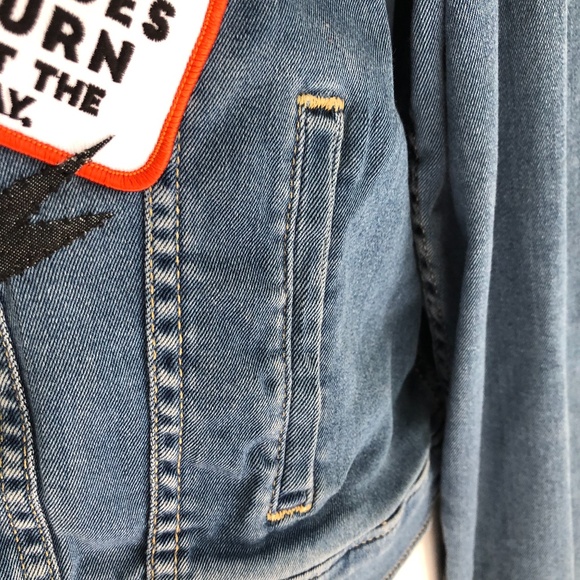 Levis Refurbished Cropped Denim Jacket w/ "may the bridges i burn light the way" - Picture 7 of 7